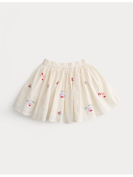 Marks & Spencer Hímzett magas pamuttartalmú mini szoknya (2–10 év) Marks & Spencer krém
