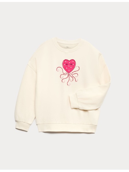 Marks & Spencer Heart Squid magas pamuttartalmú pulóver (4–10 év) Marks & Spencer krém