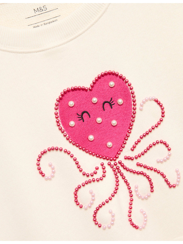 Marks & Spencer Heart Squid magas pamuttartalmú pulóver (4–10 év) Marks & Spencer krém