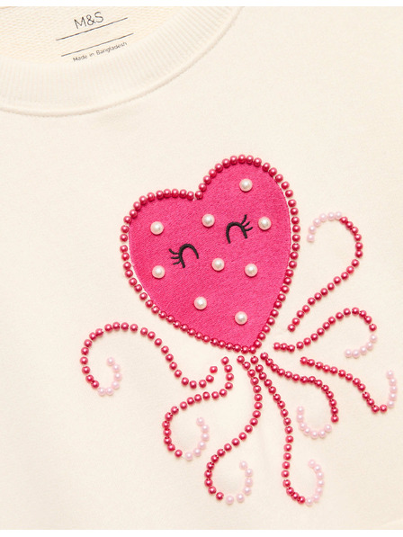 Marks & Spencer Heart Squid magas pamuttartalmú pulóver (4–10 év) Marks & Spencer krém