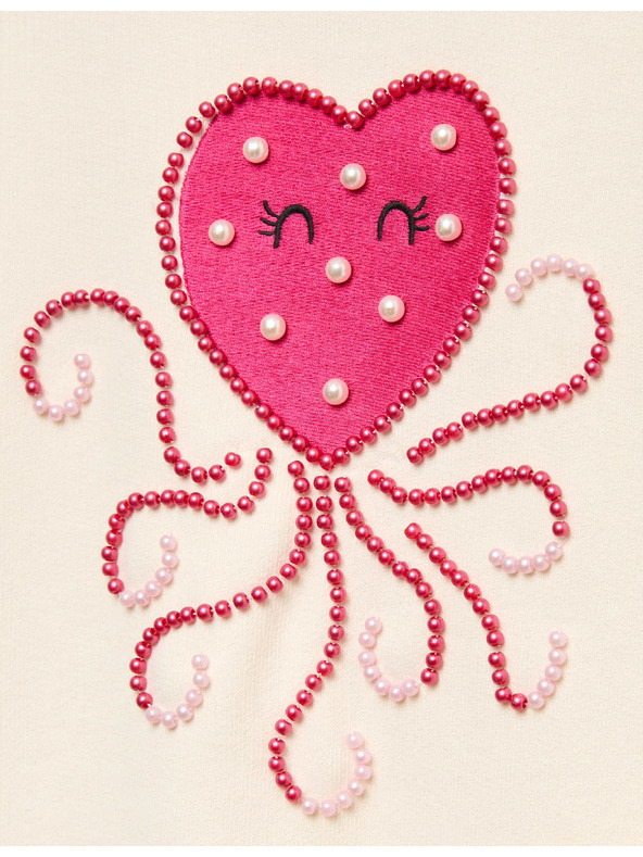 Marks & Spencer Heart Squid magas pamuttartalmú pulóver (4–10 év) Marks & Spencer krém