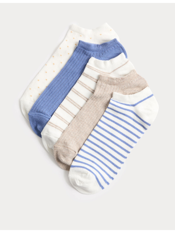 Marks & Spencer Mintázott rövid edzőzokni Trainer Liners™, magas pamuttartalommal, 5 pár készlet Marks & Spencer kék