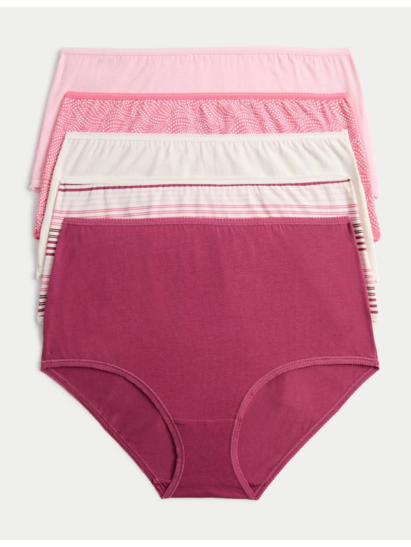 Marks & Spencer Derekig érő bugyi pamutból Lycra™ anyaggal, 5 db Marks & Spencer rózsaszín