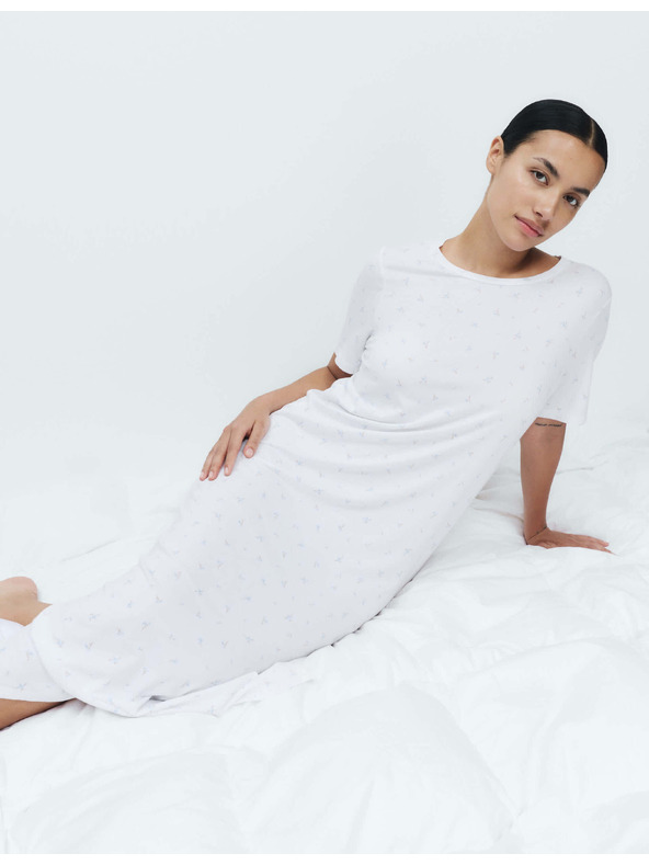 Marks & Spencer Hosszú éjszakai ing nyomattal pamutból és modálból Marks & Spencer fehér