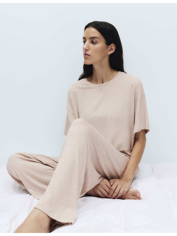 Marks & Spencer Bordázott pizsama nadrág magas modál-tartalommal Marks & Spencer beige
