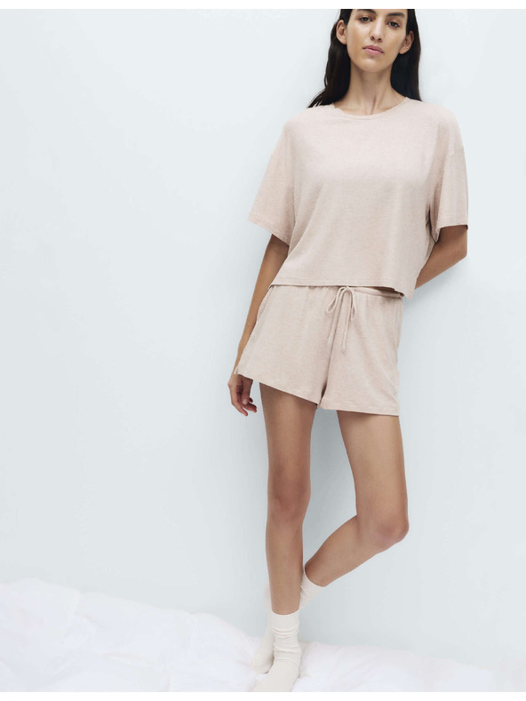 Marks & Spencer Bordázott pizsama rövidnadrág magas modál-tartalommal Marks & Spencer beige