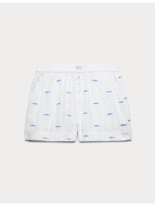 Marks & Spencer Poplin pizsama rövidnadrág hímzéssel és szardínía mintával Marks & Spencer fehér