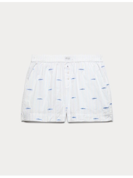 Marks & Spencer Poplin pizsama rövidnadrág hímzéssel és szardínía mintával Marks & Spencer fehér
