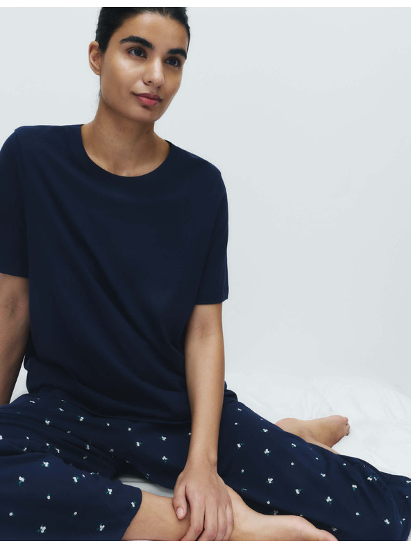Marks & Spencer Rövidített tiszta pamut pizsama szett mintával Marks & Spencer tengerész kék