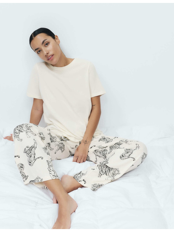 Marks & Spencer Tiszta pamut pizsama szett mintával Marks & Spencer krém