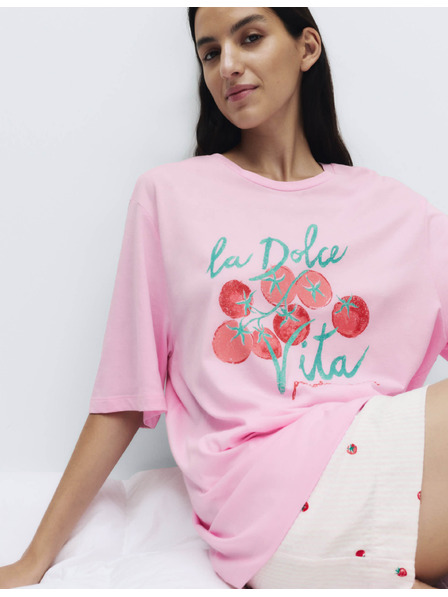 Marks & Spencer Pamut és modal pizsama felső paradicsom mintával Marks & Spencer rózsaszín