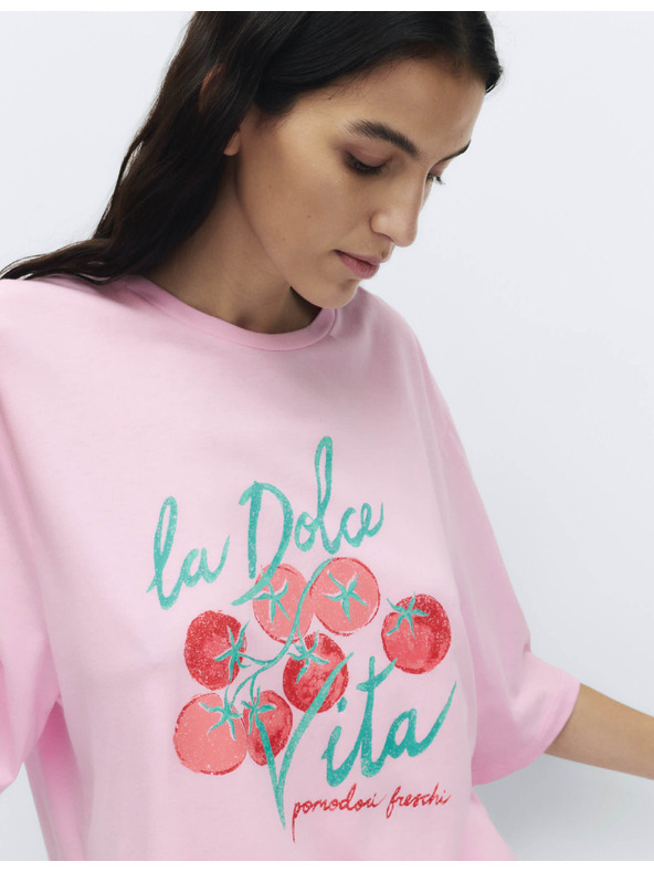 Marks & Spencer Pamut és modal pizsama felső paradicsom mintával Marks & Spencer rózsaszín