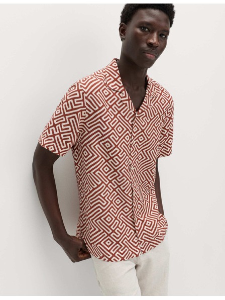 Marks & Spencer Linen keverékből készült ing rövid ujjakkal és geometrikus mintával, könnyen vasalható Marks & Spencer piros