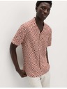 Marks & Spencer Linen keverékből készült ing rövid ujjakkal és geometrikus mintával, könnyen vasalható Marks & Spencer piros