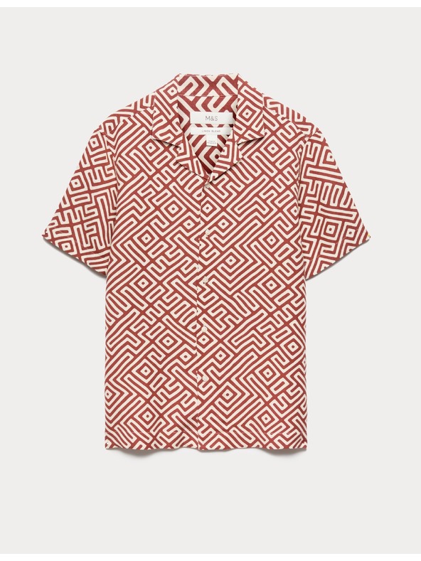 Marks & Spencer Linen keverékből készült ing rövid ujjakkal és geometrikus mintával, könnyen vasalható Marks & Spencer piros