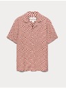 Marks & Spencer Linen keverékből készült ing rövid ujjakkal és geometrikus mintával, könnyen vasalható Marks & Spencer piros