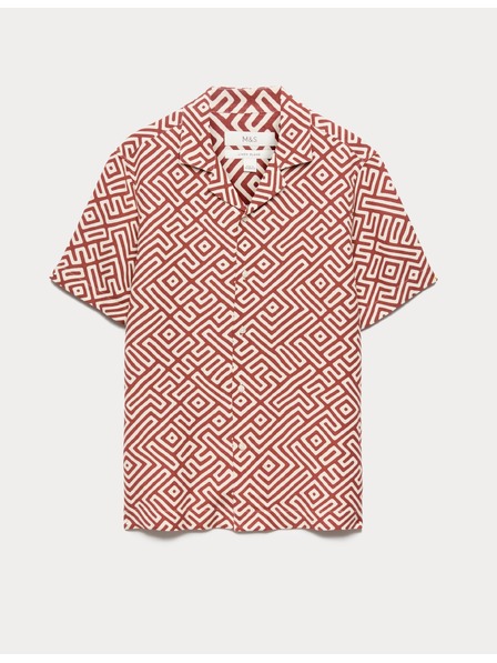 Marks & Spencer Linen keverékből készült ing rövid ujjakkal és geometrikus mintával, könnyen vasalható Marks & Spencer piros