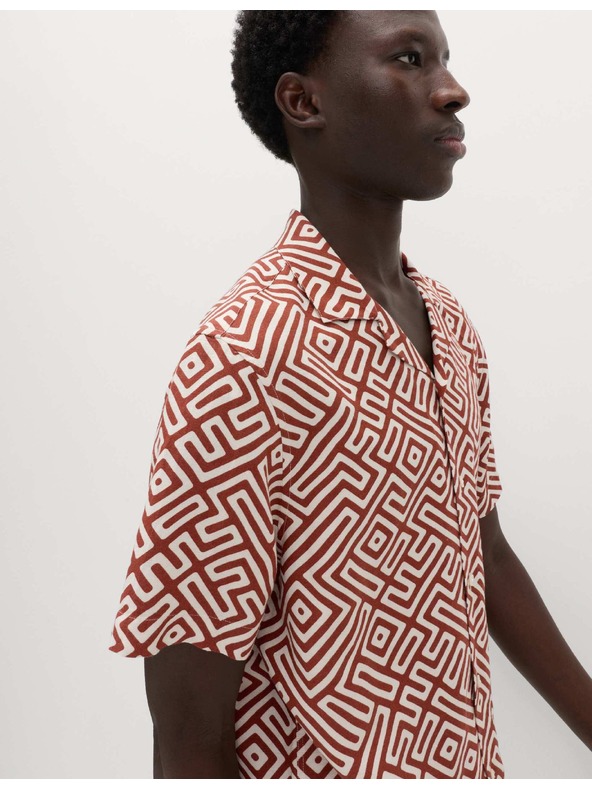 Marks & Spencer Linen keverékből készült ing rövid ujjakkal és geometrikus mintával, könnyen vasalható Marks & Spencer piros