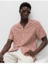 Marks & Spencer Linen keverékből készült ing rövid ujjakkal és geometrikus mintával, könnyen vasalható Marks & Spencer piros
