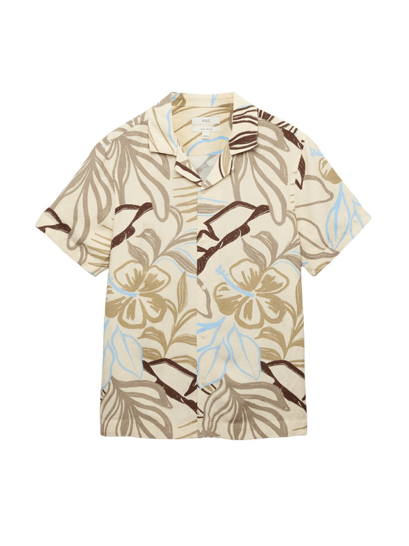 Marks & Spencer Hawaii rövid ujjú ing linen keverékből Marks & Spencer krém