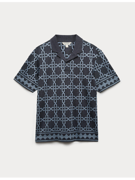 Marks & Spencer Jacquard pólóing szövetített gallérral, tiszta pamutból AOP, földrajzi motívummal Marks & Spencer tengerészeti kék