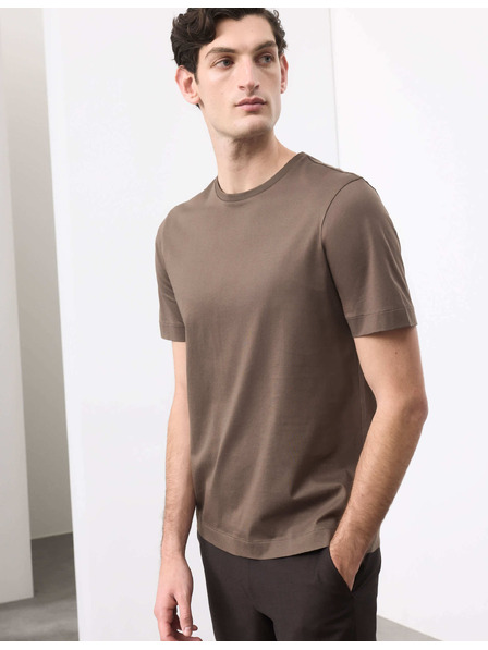 Marks & Spencer Prémium pamut póló, szűk szabás Marks & Spencer barna