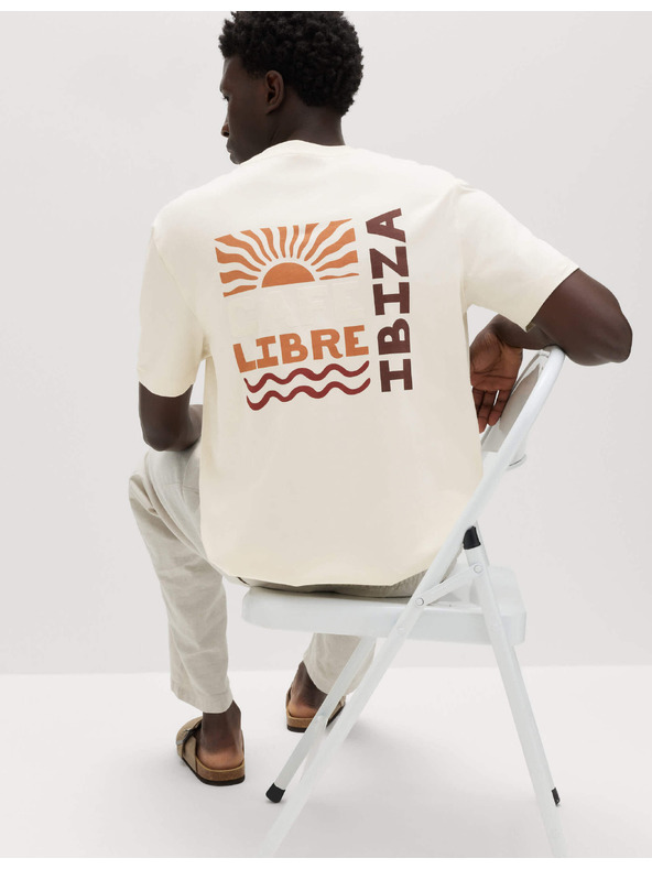 Marks & Spencer Libre Ibiza nyomott pamut póló Marks & Spencer krém