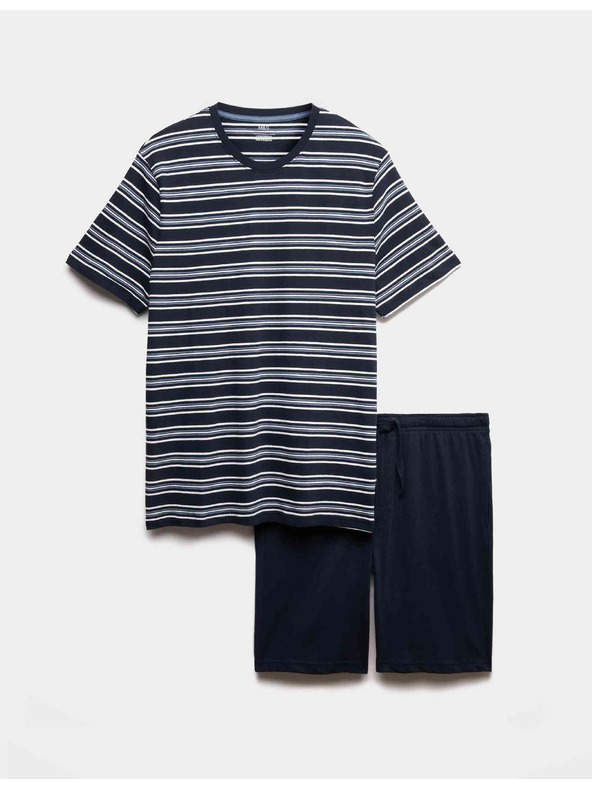 Marks & Spencer Csíkos 100% pamut pizsama szett Marks & Spencer tengerkék