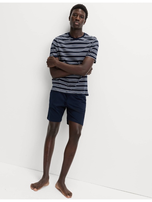 Marks & Spencer Csíkos 100% pamut pizsama szett Marks & Spencer tengerkék