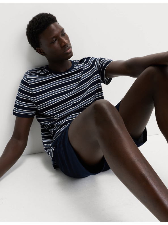 Marks & Spencer Csíkos 100% pamut pizsama szett Marks & Spencer tengerkék