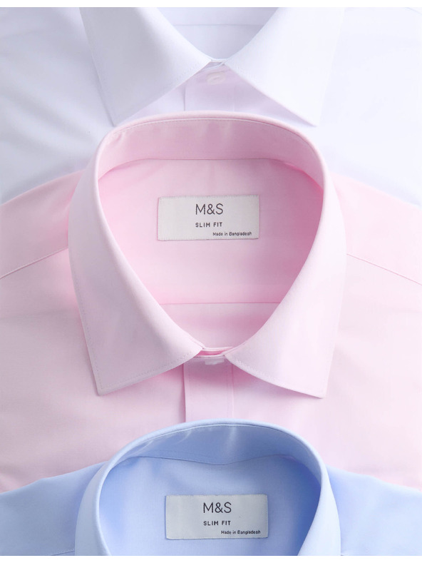 Marks & Spencer Szűk fazonú hosszú ujjú ing, könnyű vasalás, 3 db Marks & Spencer kék