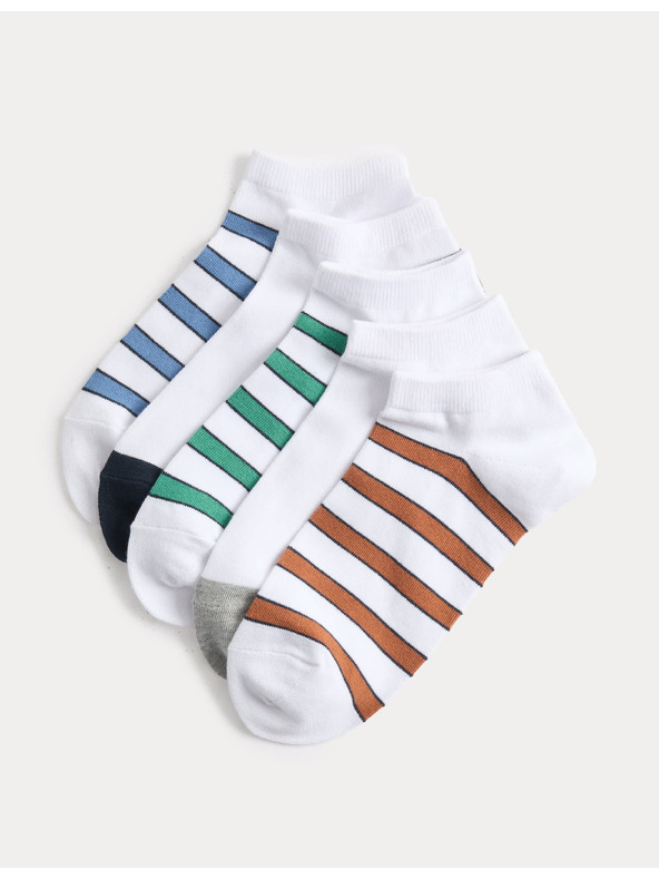 Marks & Spencer Rövid csíkos Trainer Liners™ zokni Cool & Fresh™ technológiával és magas pamut tartalommal, 5 pár szett Marks & Spencer fehér