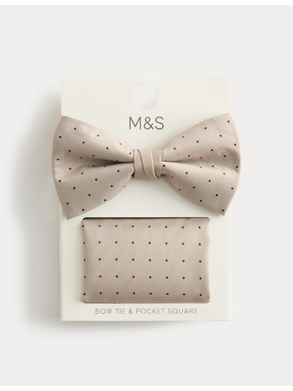 Marks & Spencer Pöttyös csokornyakkendő és zsebkendő szett Marks & Spencer bézs