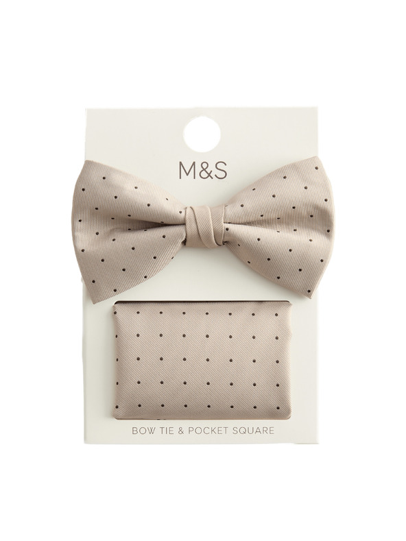 Marks & Spencer Pöttyös csokornyakkendő és zsebkendő szett Marks & Spencer bézs
