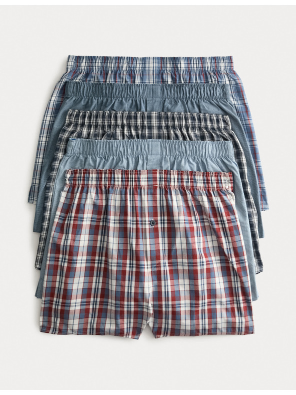 Marks & Spencer Kockás szövött boxer tiszta pamutból, 5 darabos csomag Marks & Spencer kék