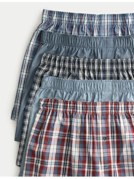 Marks & Spencer Kockás szövött boxer tiszta pamutból, 5 darabos csomag Marks & Spencer kék