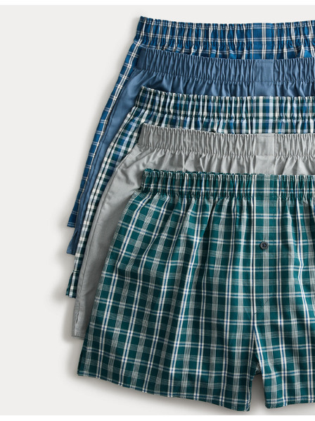 Marks & Spencer Kockás szövött boxer tiszta pamutból, 5 darabos csomag Marks & Spencer zöld