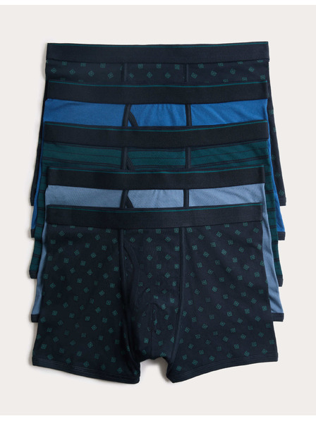Marks & Spencer Pamutból készült stretch boxer rövidnadrág geometriai mintával, 5 darab Marks & Spencer tengerészkék