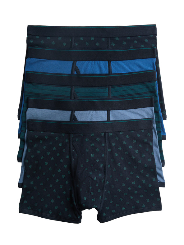 Marks & Spencer Pamutból készült stretch boxer rövidnadrág geometriai mintával, 5 darab Marks & Spencer tengerészkék