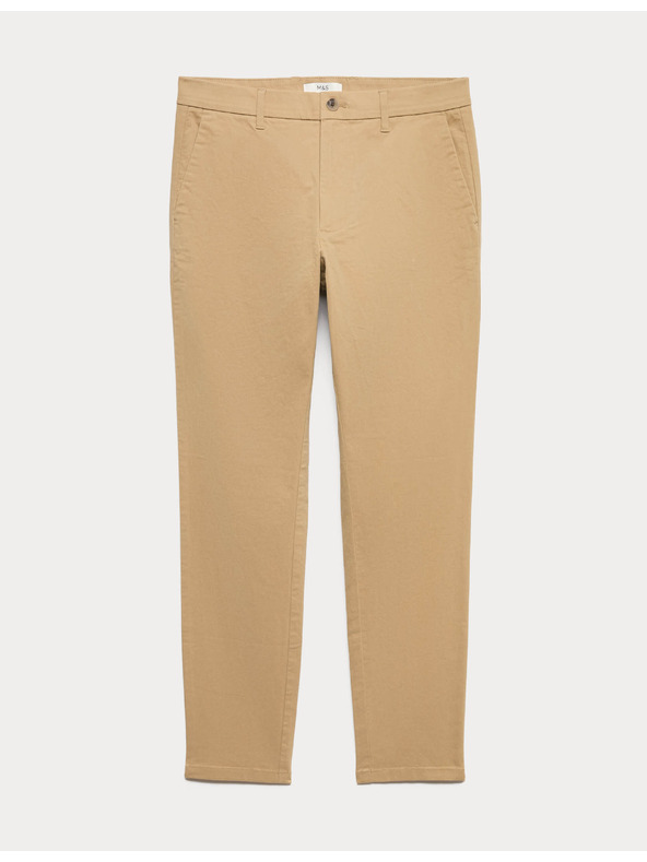 Marks & Spencer Stretch chino nadrág vékony szabású Marks & Spencer bézs színű