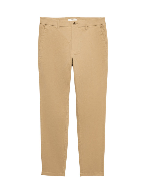 Marks & Spencer Stretch chino nadrág vékony szabású Marks & Spencer bézs színű