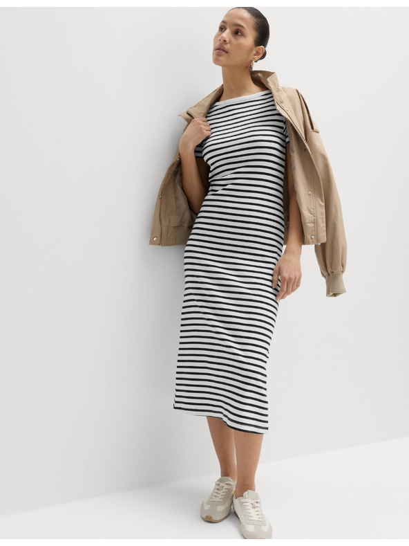 Marks & Spencer Csíkos midi ceruzaruha magas pamutarányú Marks & Spencer fekete