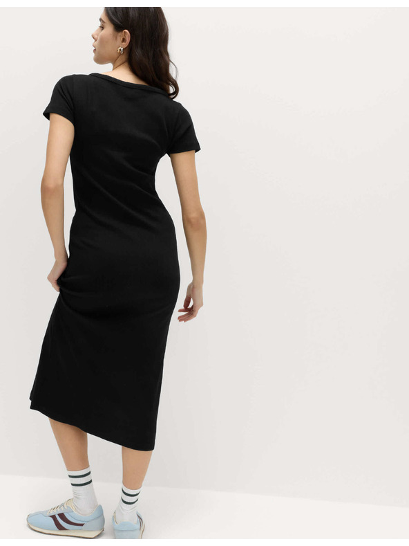 Marks & Spencer Bordázott midi ruha oszlop alakú, magas pamutarányú Marks & Spencer fekete
