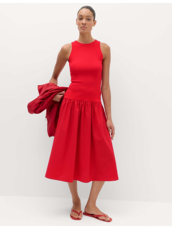 Marks & Spencer Jersey bordázott midi ruha mélyített derekkal Marks & Spencer piros