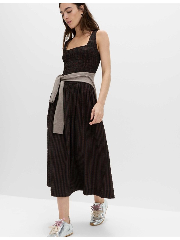 Marks & Spencer Kockás ráncolt körülmény midi ruha mellénnyel Marks & Spencer barna