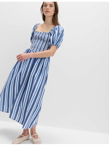 Marks & Spencer Csíkos ráncolt midi ruha tiszta pamutból Marks & Spencer kék
