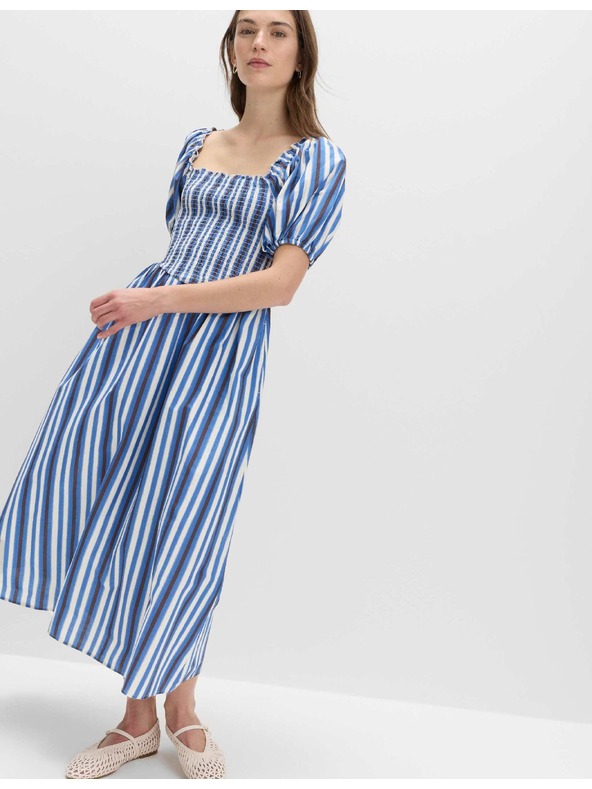Marks & Spencer Csíkos ráncolt midi ruha tiszta pamutból Marks & Spencer kék