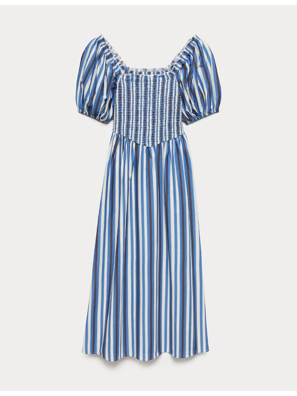 Marks & Spencer Csíkos ráncolt midi ruha tiszta pamutból Marks & Spencer kék