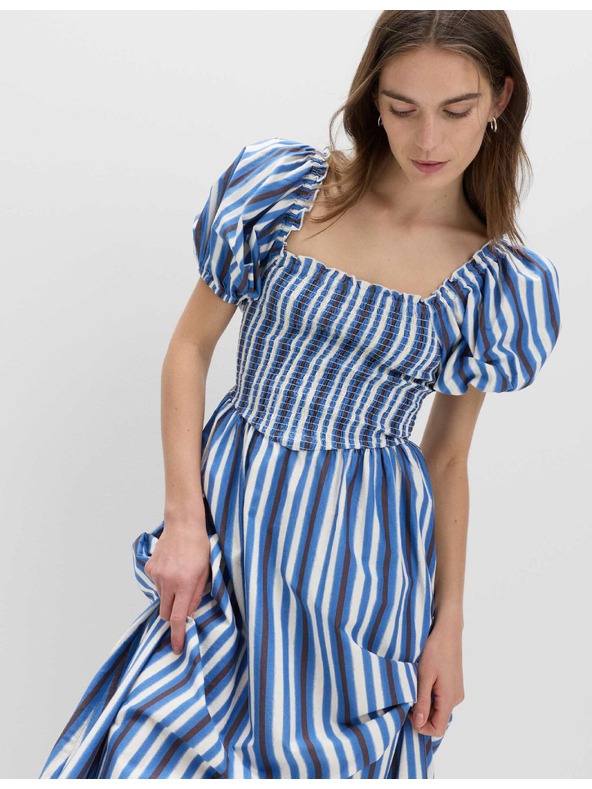 Marks & Spencer Csíkos ráncolt midi ruha tiszta pamutból Marks & Spencer kék