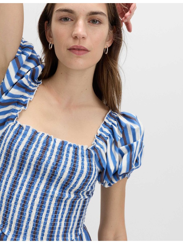 Marks & Spencer Csíkos ráncolt midi ruha tiszta pamutból Marks & Spencer kék